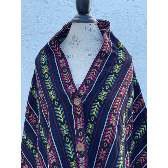 Z&L Womens Tassels Fringe Throw Poncho Shawl Scarf Large Blue Striped - Picture 3 of 10